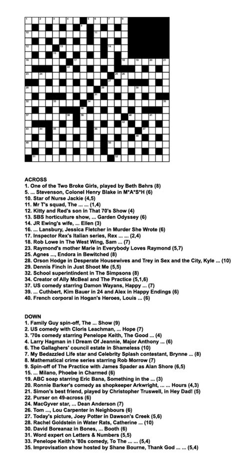 Tv Crossword 21x21