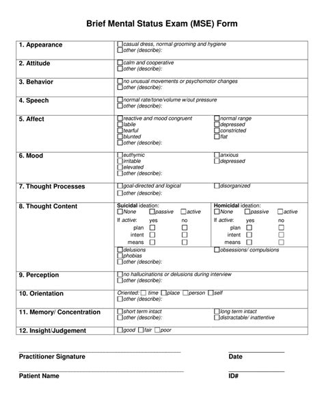 Brief Mental Status Exam Mse Form Fill Out Sign Online And