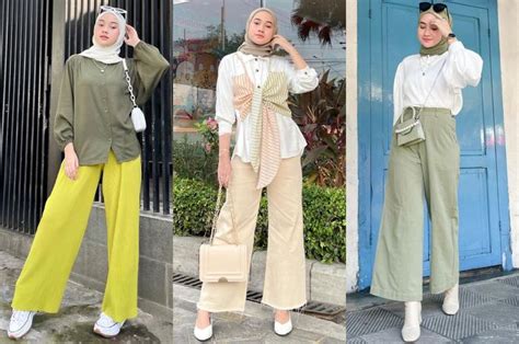 ide outfit hijab dengan celana kulot aneka warna dari selebgram kirana stylo