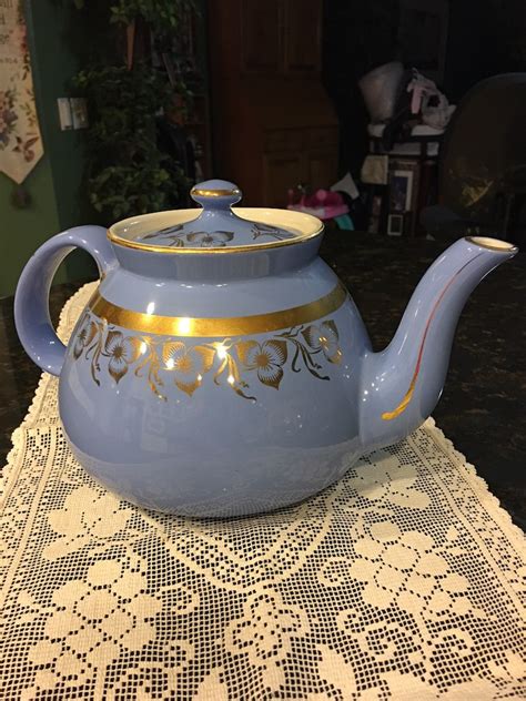 Vintage Hall Teapot Beautiful Blue 22k Gold Design Marked Etsy