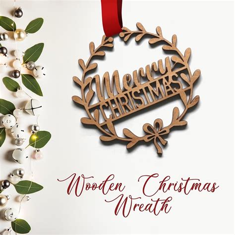 Wooden Christmas Wreath Merry Christmas And Wreath With Bow Anim8