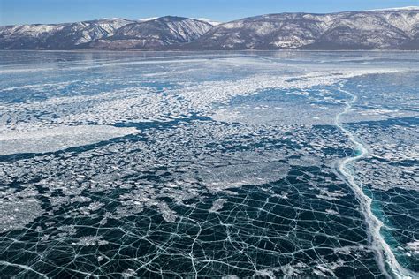 Ice With Cracks On Lake Baikal Aerial Shot Siberia Russia Photograph