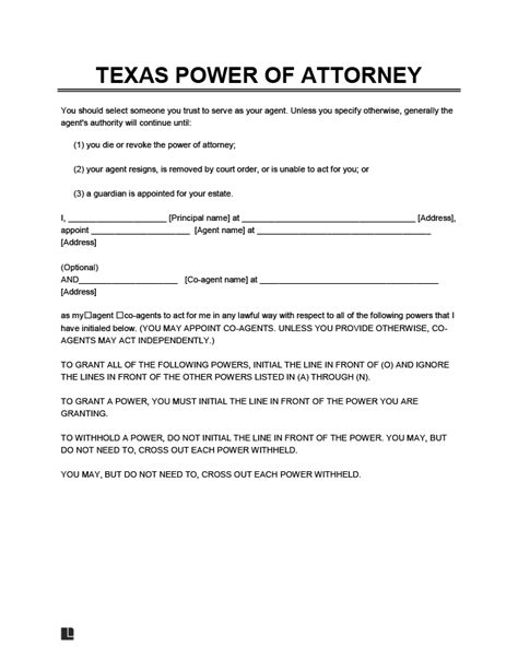 Free Printable Power Of Attorney Form Texas
