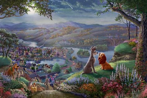 Lady And The Tramp Falling In Love By Thomas Kinkade Studios Village