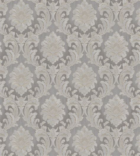 Traditional Vintage Classic Damask Texture Metallic Grey Vinyl Wallpaper