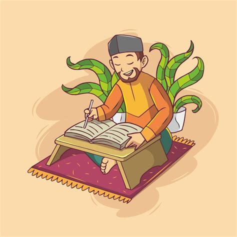 Premium Vector Muslim Man Reading Quran Illustration