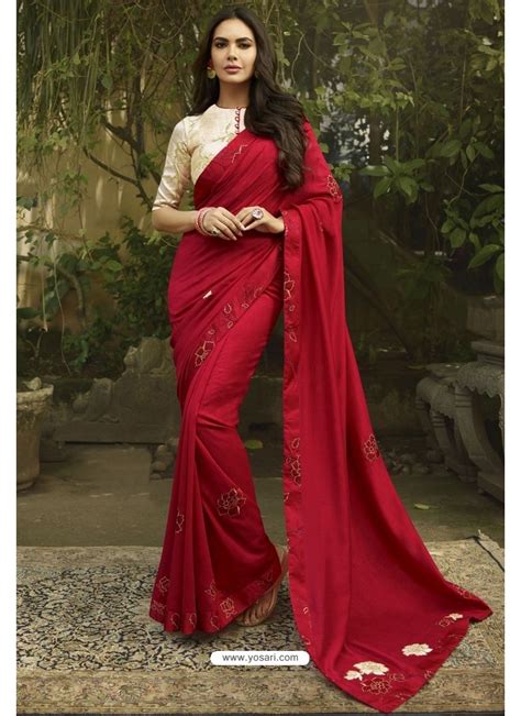 Buy Red Georgette Silk Designer Saree Designer Sarees