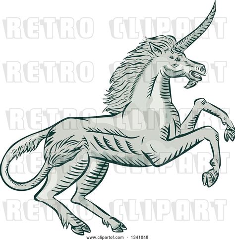 Vector Clip Art Of Retro Sketched Or Engraved Rearing Unicorn By