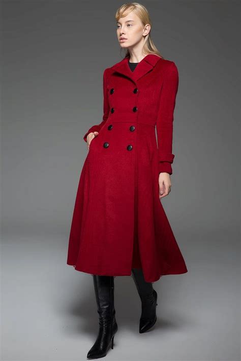 Classic Red Coat Wool Long Full Length Fitted Slim Tailored Etsy