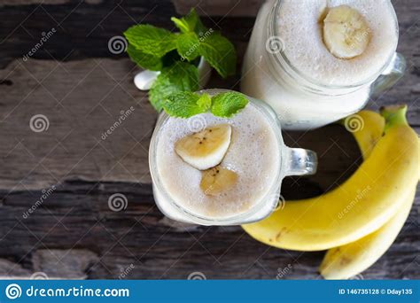 Banana Juice Smoothies A Tasty Healthy Drink In A Glass Stock Photo