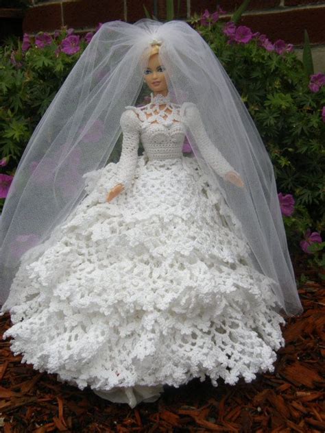 Crochet Barbie Wedding Dress With Detachable Train Barbie Wedding Dress Doll Wedding Dress