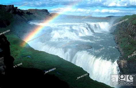 Gullfoss Waterfall With Rainbow Iceland Stock Photo Picture And