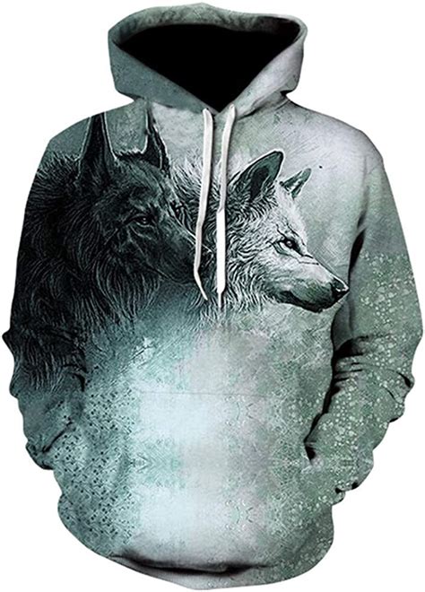 Unisex 3d Wolf Graphic Print Hoodie Mens Sweatshirt