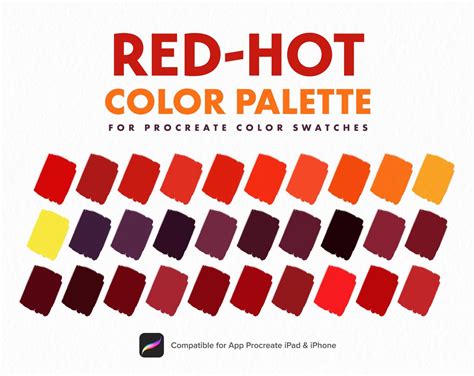 The Red Hot Color Palette For Procreate Color Swatches Is Available In Multiple Colors