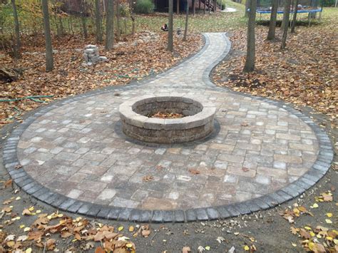 Fire Pit In The Woodsbrick Paver Patio And Tumbled Paver Stone Fire