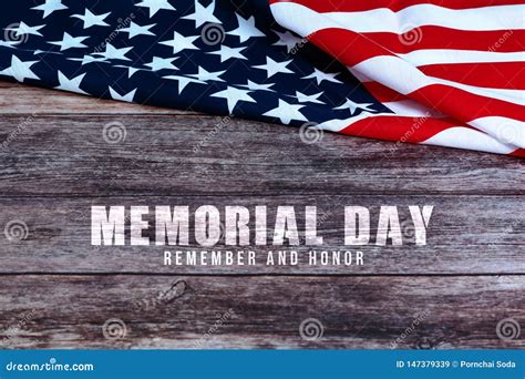 Memorial Day With American Flag On Wooden Background Stock Image