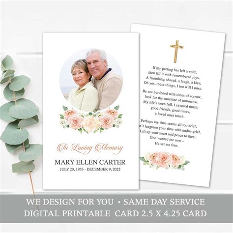 Printable Funeral Mass Card Template With Photo Photo Card Printing