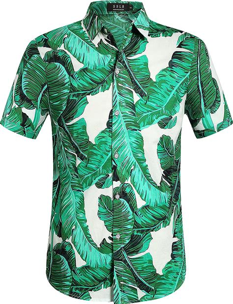 SSLR Mens Hawaiian Shirt Cotton Button Down Short Sleeve Casual Shirts