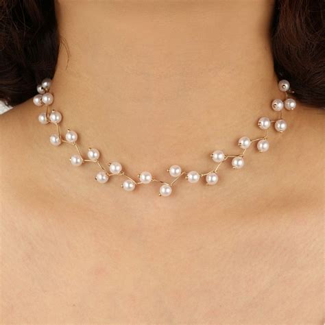 Elegant Simulated Pearl Chokers Necklace For Women Wedding Party Costume Collar Jewelry