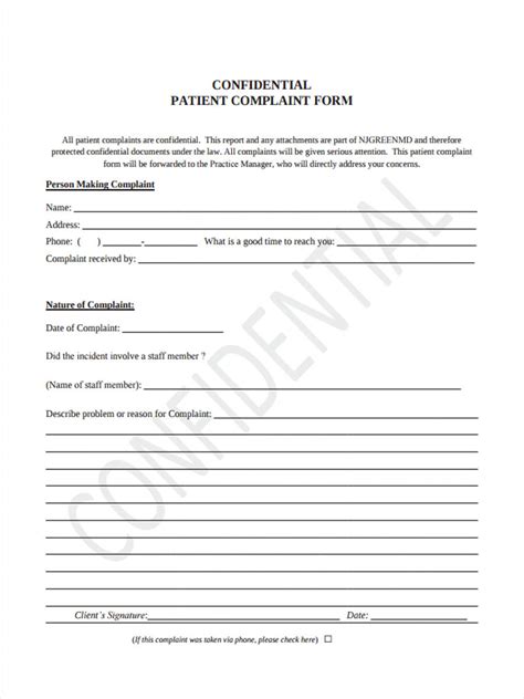 patient complaint form  sample  format