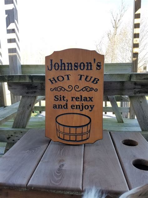 Hot Tub Sign Personalized Wooden Carved Stained Plaque Sit Etsy