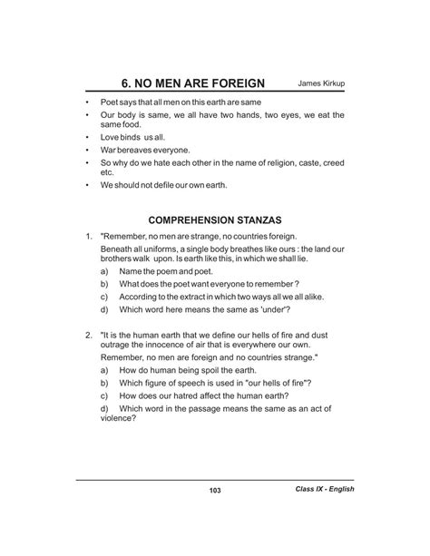 Cbse Notes Class 9 English No Men Are Foreign