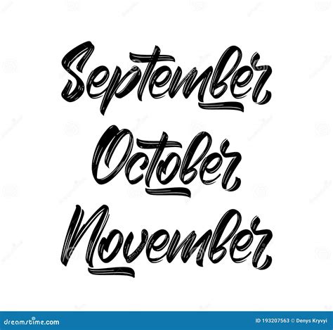 Vector Handwritten Type Lettering Of Autumn Months September October