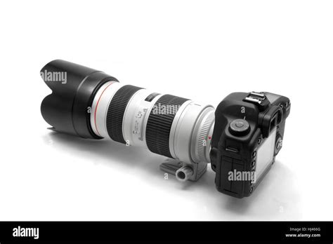 Professional Dslr Digital Camera With Big White Tele Lens On White