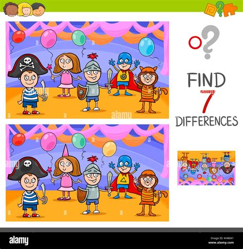 Cartoon Illustration Of Finding Differences Between Pictures