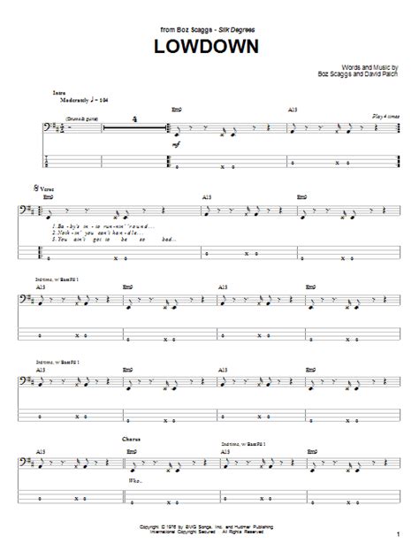 Boz Scaggs Lowdown Sheet Music Notes Download Printable Pdf Score