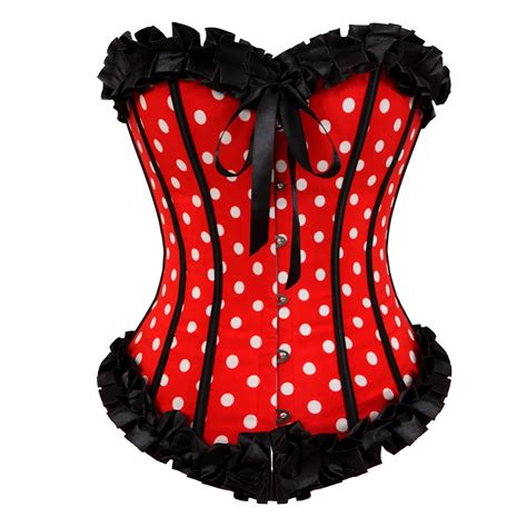 Buy Sexy Red Overbust Corset Dots Lace Up Boned Lingerie Clubwear Showgirl