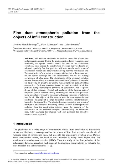pdf fine dust atmospheric pollution from the objects of infill construction