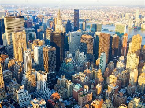 Vista Aérea De La Ciudad De Nueva York Al Atardecer 2021
