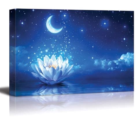Lotus Flower Floating On Water By Moonlight Wall Decor Flower Wall
