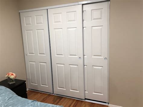 To fit the top and bottom tracks and insert the sliding since the height from one end of the closet to the other can differ, take the height measurement at the middle and each end of the opening. interior - Sliding closet doors with 3 doors has narrowed ...