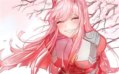 Download Wallpapers Zero Two Sakura Manga Smile Darling In The Franxx For Desktop Free