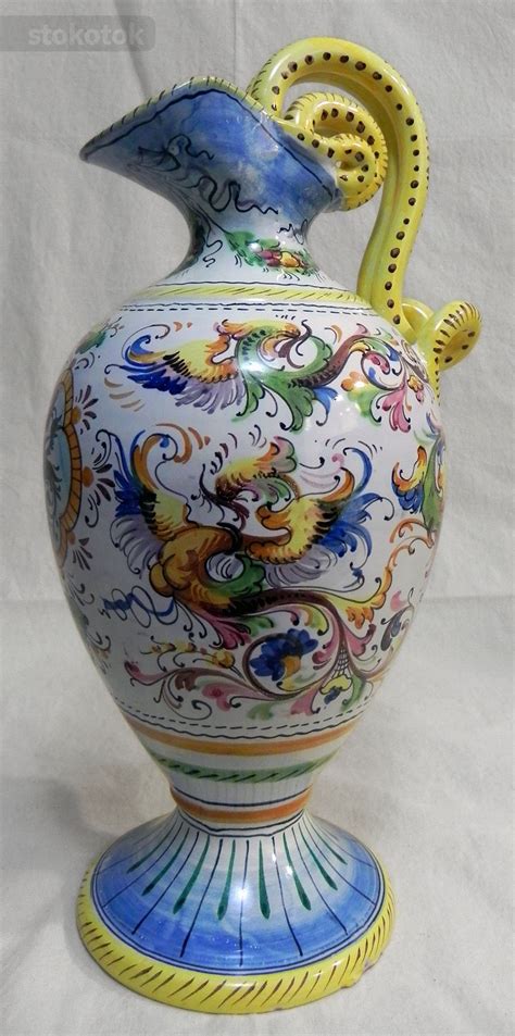 Large Deruta Majolica Amphora Ceramic Vase With Snake Handle Italy