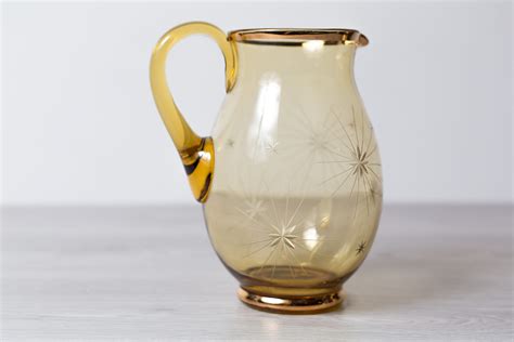 Vintage Amber Pitcher Antique Yellow Colored Blown Glass Juice