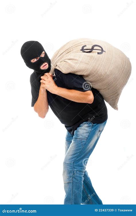 Happy Robber With Sack Full Of Dollars Stock Image Image Of Moneybag