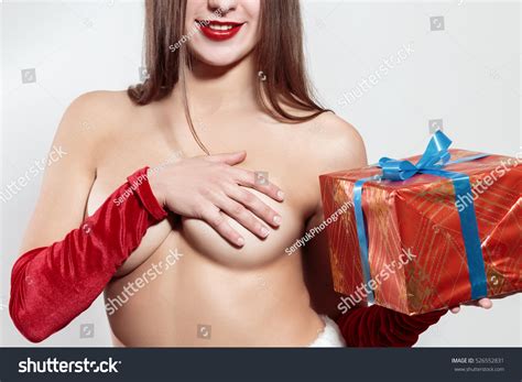 Sexy Santa Girl Topless Holding Gift Stock Photo Shutterstock