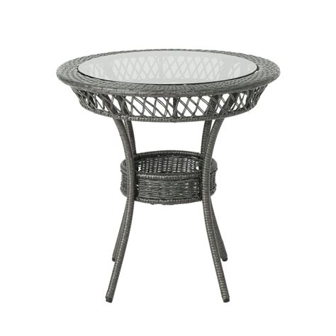 Noble House Figi Gray Round Wicker Outdoor Dining Table