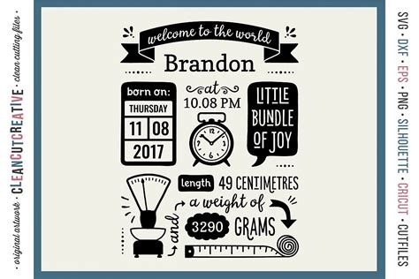 Birth Stats Template Baby Birth Announcement Svg Dxf Eps Png