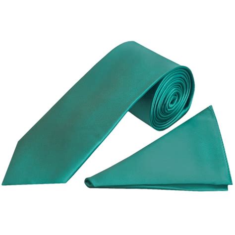 Teal Green Satin Tie And Handkerchief Classic Tie Pocket Square Set