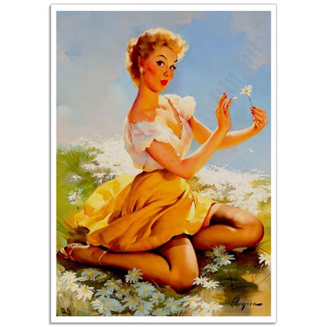 girl picking the daisies retro pinup girl poster just posters