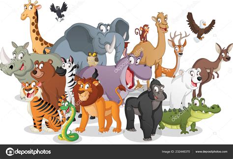 Group Cartoon Animals Vector Illustration Funny Happy Animals Stock