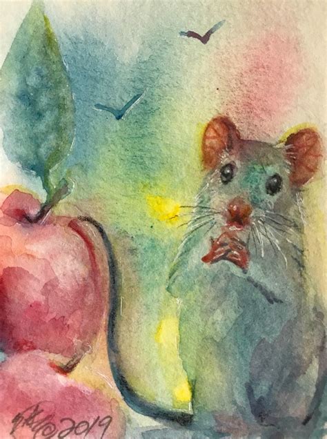 Aceo Original Painting Mouse Mice Art In 2020 Artist Food Artwork