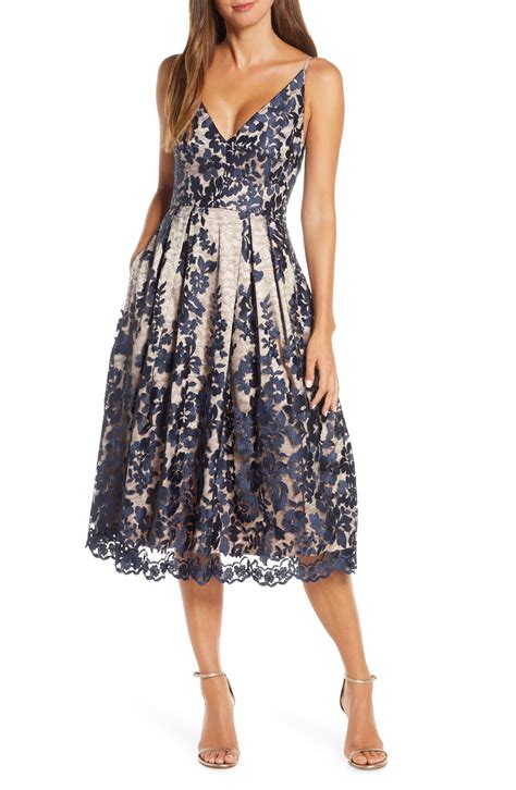 Eliza J Lace Pleat Cocktail Dress In Navy Blue Save Lyst