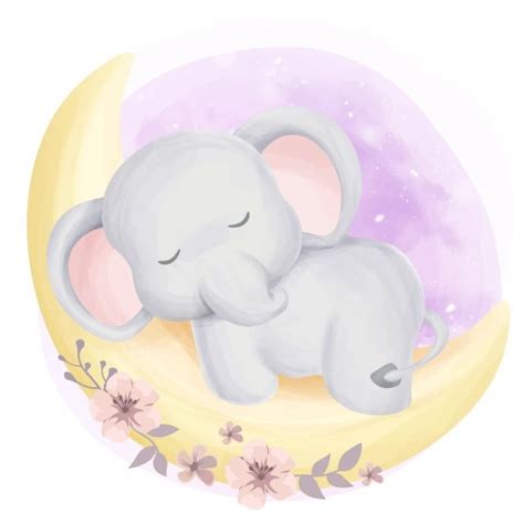 Lindo Bebé Elefante Con Sueño En La Luna Png Bebé Elefante Clipart