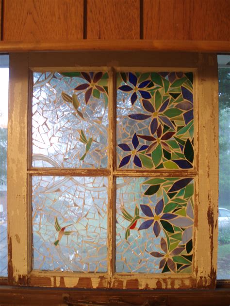 Glass Mosaic On Old Window Summer Hummers Stained Glass Art Mosaic
