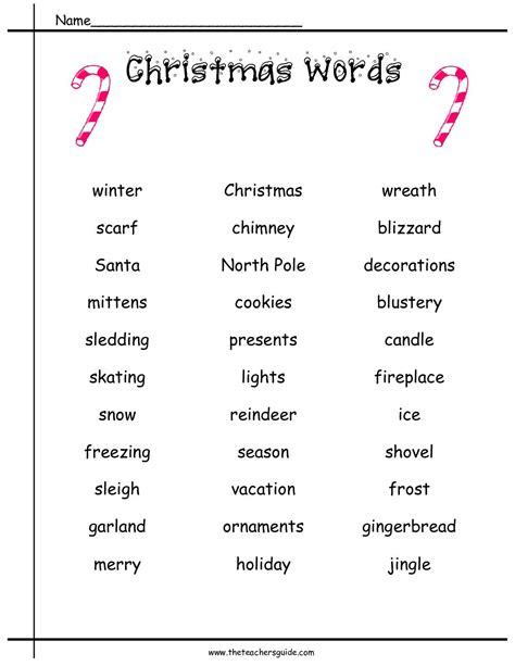Winter Holiday Word List Christmas Word List List Of Christmas Words